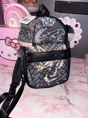 Ed Hardy Black and Yellow Eagle Crossbody Sling Bag